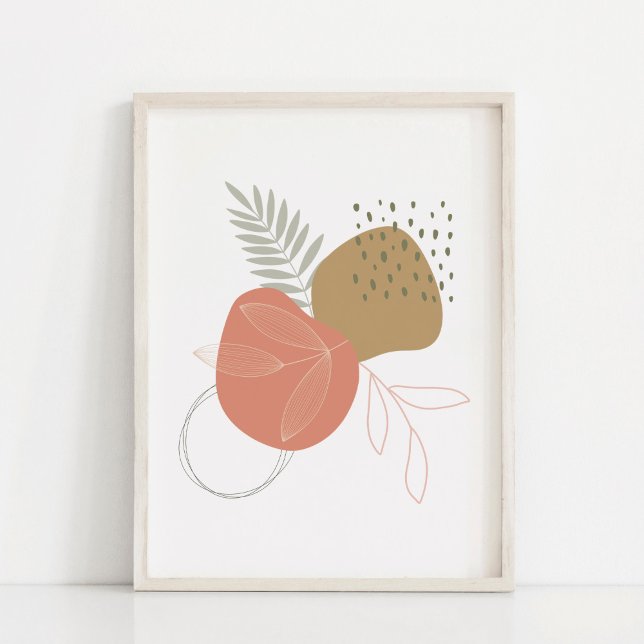 Affiche Feuilles botaniques boho contre formes abstraites  (Créateur téléchargé)