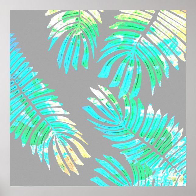 Affiche Feuilles botaniques de Neon sur Grey (Devant)