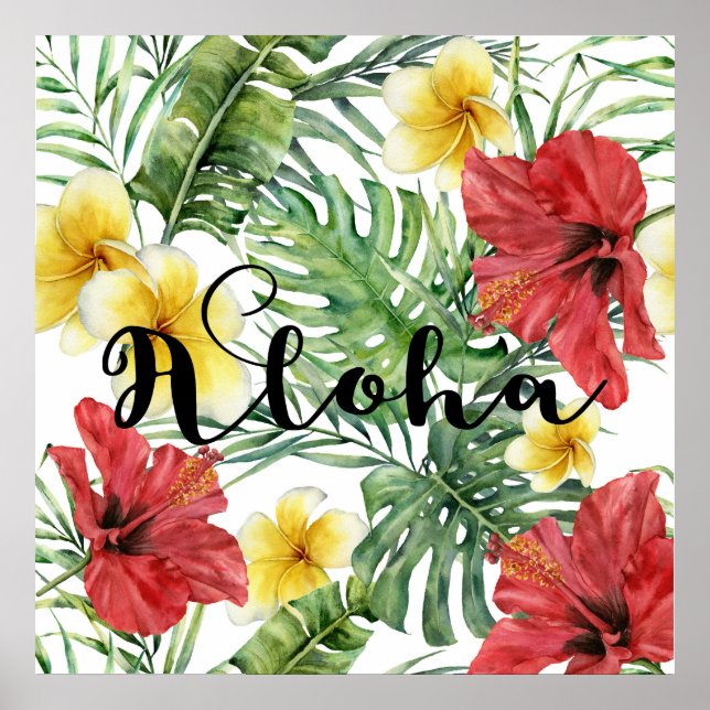 Affiche Feuilles botaniques tropicaux Floral Aloha Luau (Devant)
