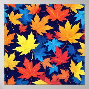 Affiche Feuilles Colorées D'Automne Sur Arrière - plan Ble