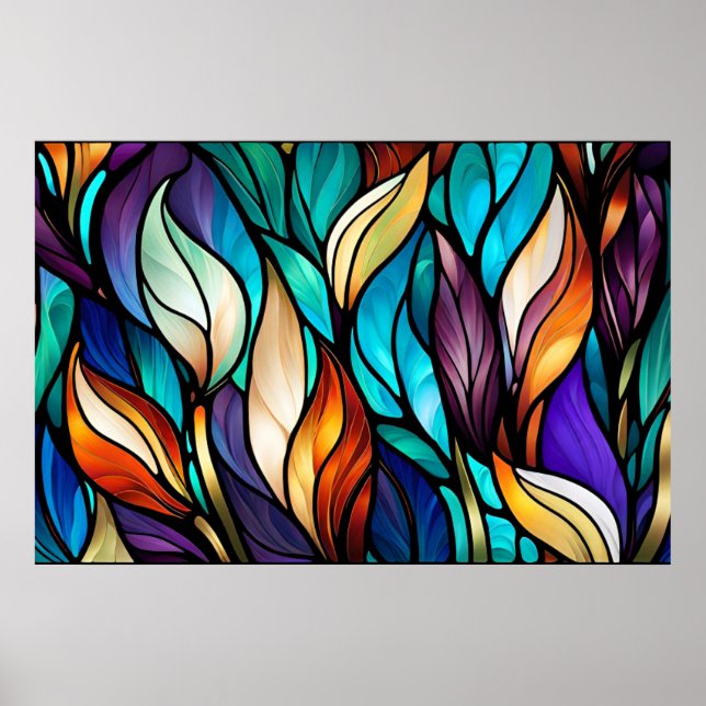 Affiche Feuilles colorés en verre tendu (Devant)