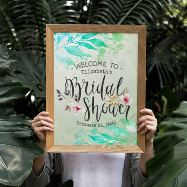 Affiche Feuilles d'aquarelle verte Chic Bienvenue à la dou (Créateur téléchargé)