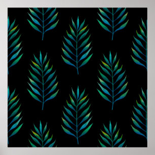 Affiche Feuilles d'aquarelle verte sur un arrière - plan n