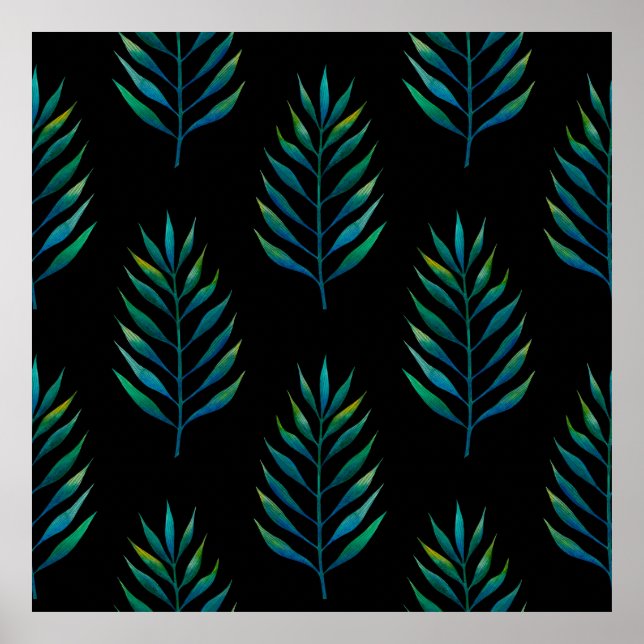Affiche Feuilles d'aquarelle verte sur un arrière - plan n (Devant)