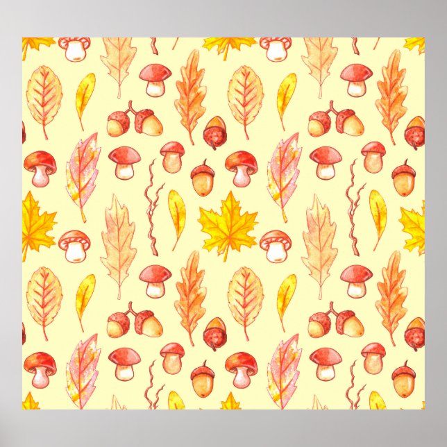 Affiche Feuilles d'automne : aquarelle papier peint rétro (Devant)