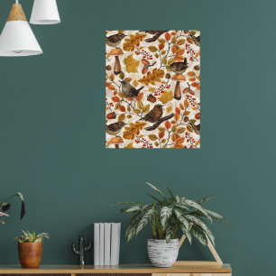 Affiche Feuilles d'automne, baies, champignons et fleurs
