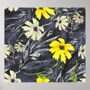 Affiche Feuilles d'automne, baies : motif d'aquarelle.