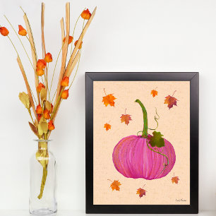 Affiche Feuilles d'automne Citrouilles roses