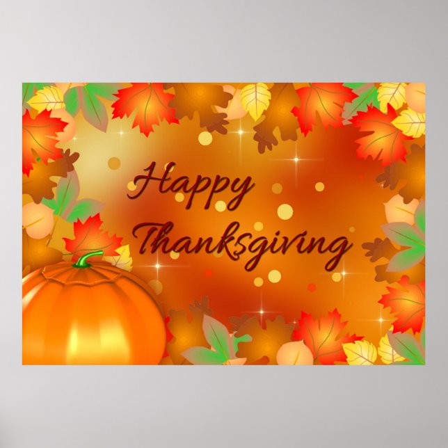 Affiche Feuilles d'automne colorées bon thanksgiving (Devant)