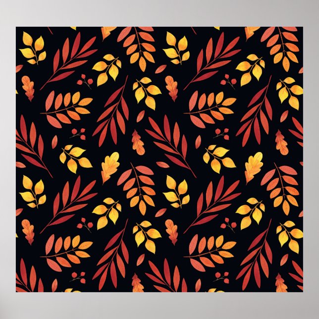 Affiche Feuilles d'automne colorées Motif d'aquarelle (Devant)