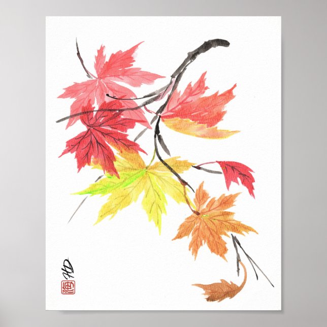 Affiche Feuilles d'automne dans le vent (Devant)