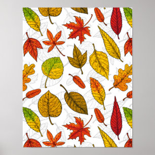Affiche Feuilles d'automne en blanc
