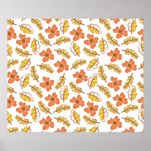 Affiche Feuilles d'automne en chute chaude avec fleurs