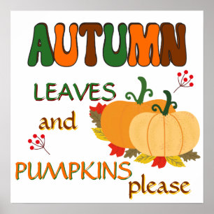 Affiche Feuilles d'automne et Citrouilles