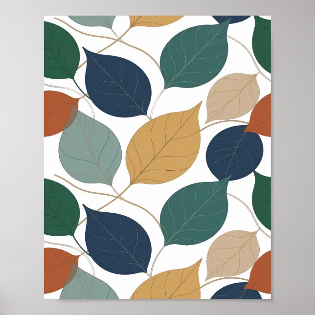 Affiche Feuilles d'AUTOMNE grises Modernes Création Graphi (Devant)