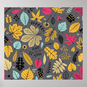 Affiche Feuilles d'automne : Motif foncé sans couture