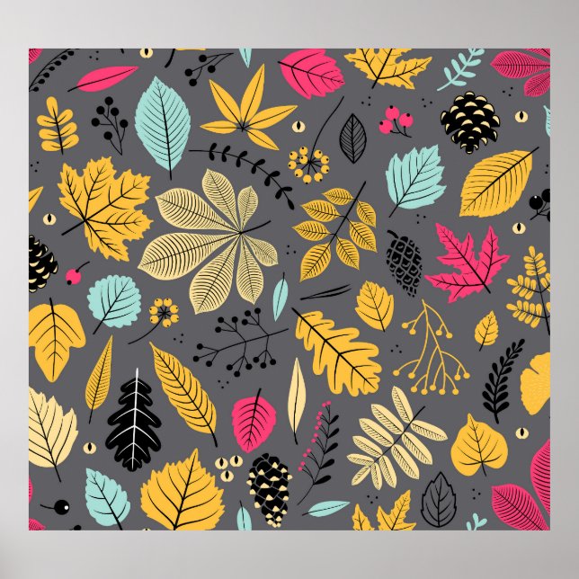 Affiche Feuilles d'automne : Motif foncé sans couture (Devant)