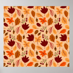 Affiche Feuilles d'automne, motif simple et enfantin.