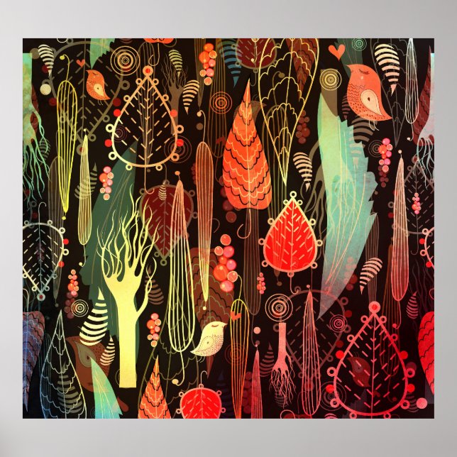 Affiche Feuilles d'automne : motif transparent foncé. (Devant)