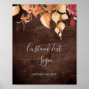 Affiche Feuilles d'Automne   Panneau en Bois Brun Rustique