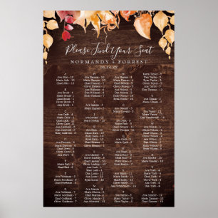 Affiche Feuilles d'automne Rustique Bois Alphabétique Tabl