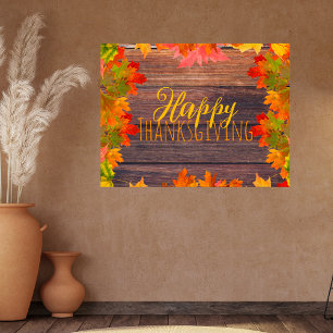 Affiche Feuilles d'automne sur du bois de grange Joyeux Th