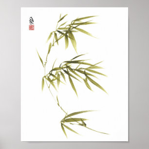 Affiche Feuilles de bambou murmurantes Art de pinceau chin
