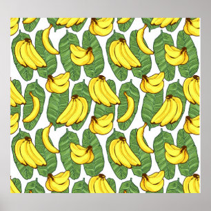 Affiche Feuilles de bananes : Motif de fruits tropicaux