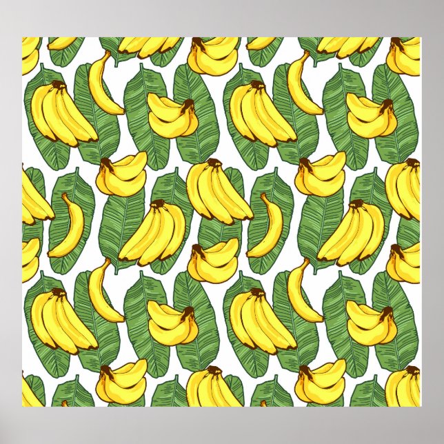 Affiche Feuilles de bananes : Motif de fruits tropicaux (Devant)