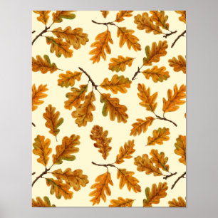 Affiche Feuilles de chêne automnal sur blanc