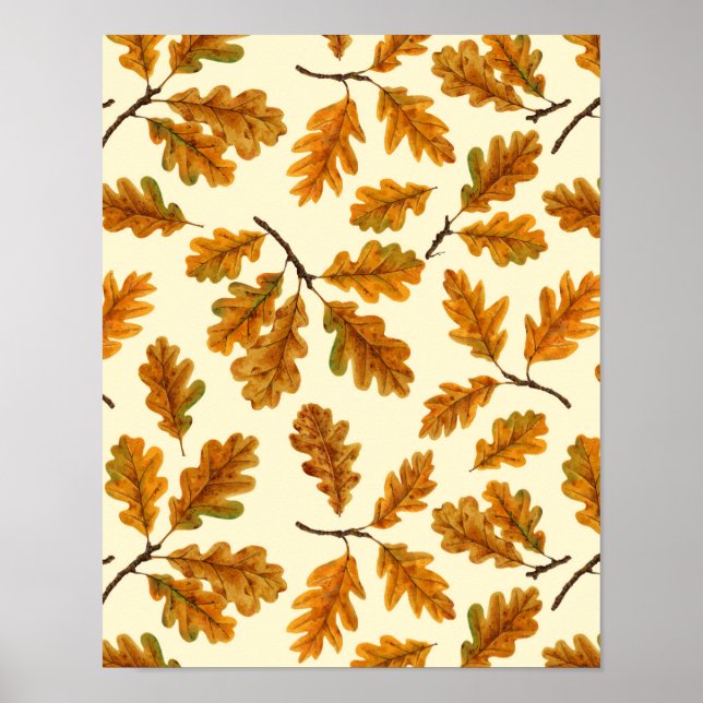 Affiche Feuilles de chêne automnal sur blanc (Devant)