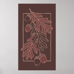 Affiche Feuilles de chêne d'automne et motif de glands
