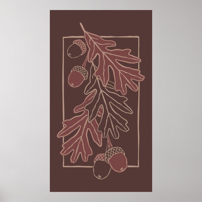 Affiche Feuilles de chêne d'automne et motif de glands (Devant)