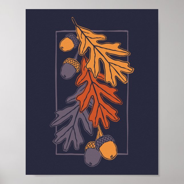 Affiche Feuilles de chêne d'automne et motif de glands (fo (Devant)