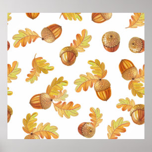 Affiche Feuilles de chêne d'automne : motif coloré.