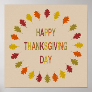 Affiche Feuilles de chêne de Thanksgiving