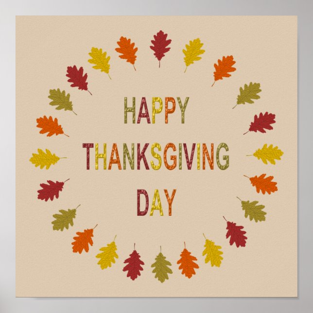 Affiche Feuilles de chêne de Thanksgiving (Devant)