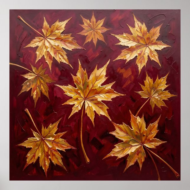 Affiche Feuilles de Érable Dorées Peinture d'Automne (Devant)