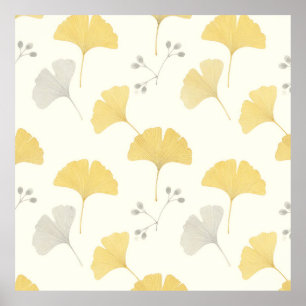 Affiche Feuilles de Ginkgo Jaune Éventail Répétition
