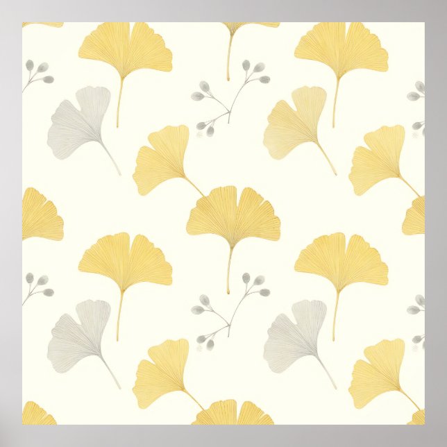 Affiche Feuilles de Ginkgo Jaune Éventail Répétition (Devant)