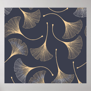 Affiche Feuilles de Ginkgo modèle floral sans joint