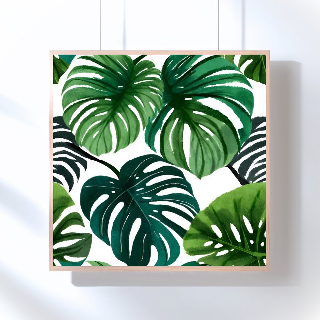 Affiche Feuilles de Monstera | Aquarelle Moderne Simple (Créateur téléchargé)