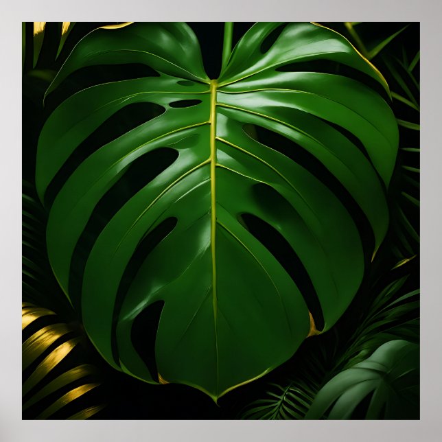 Affiche Feuilles de Monstera Or Jungle Glamour (Devant)