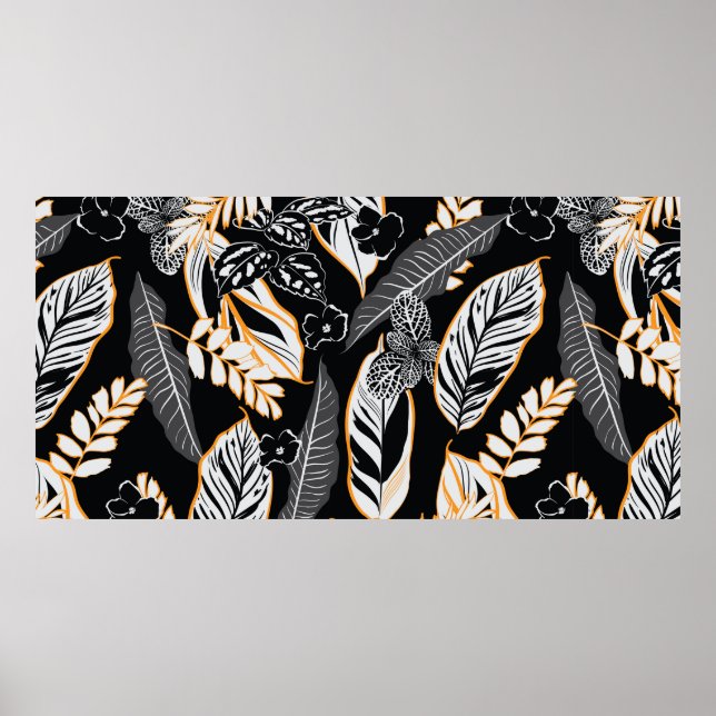 Affiche Feuilles de nuit tropicaux foncé et sans feuillage (Devant)
