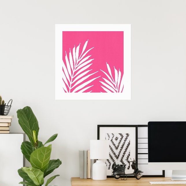 Affiche Feuilles de palme acrylique blanc corail (Bureau à domicile)