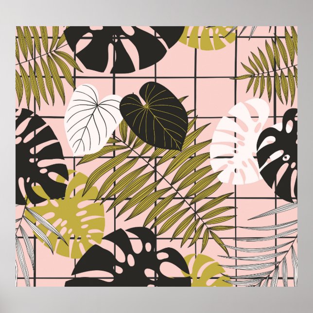 Affiche Feuilles de palmiers tropicaux, été élégant. (Devant)