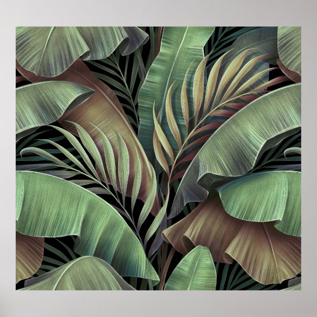 Affiche Feuilles de palmiers tropicaux, illustration 3D de (Devant)