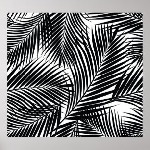 Affiche Feuilles de palmiers tropicaux noirs, arrière - pl