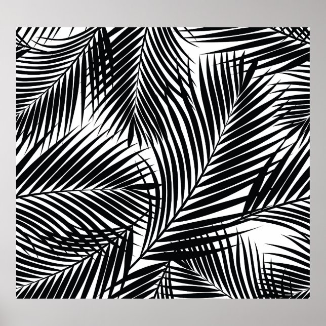 Affiche Feuilles de palmiers tropicaux noirs, arrière - pl (Devant)