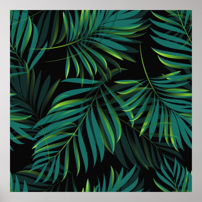 Affiche Feuilles de palmiers tropicaux verts. Graphique mo (Devant)